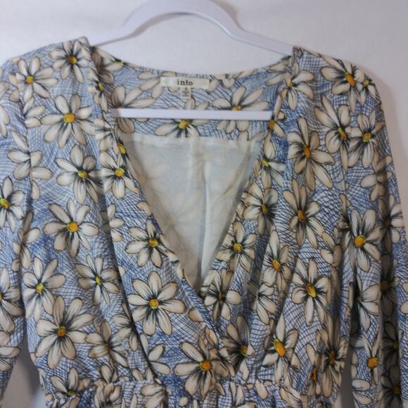 Into Blue Floral Daisy Print Long Sleeve Dress Size 8 - Picture 3 of 7